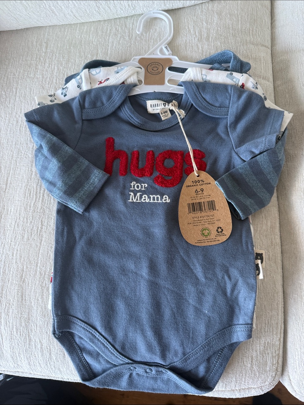 Rabbit Skins Blue "Hugs for Mama" Long-Sleeve Baby Bodysuit